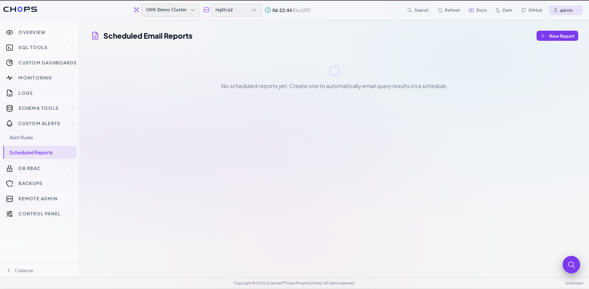 Scheduled Email Reports page before creating a report.