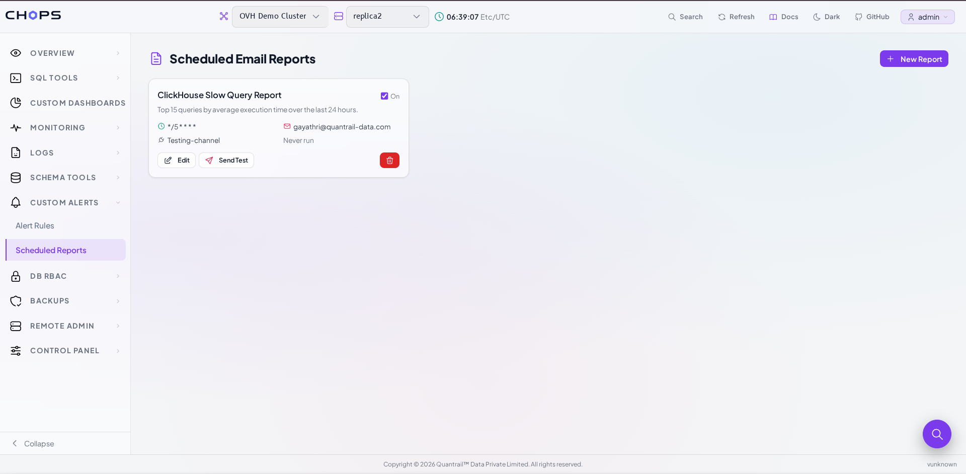 Created Scheduled Email Report displayed in CH-Ops.
