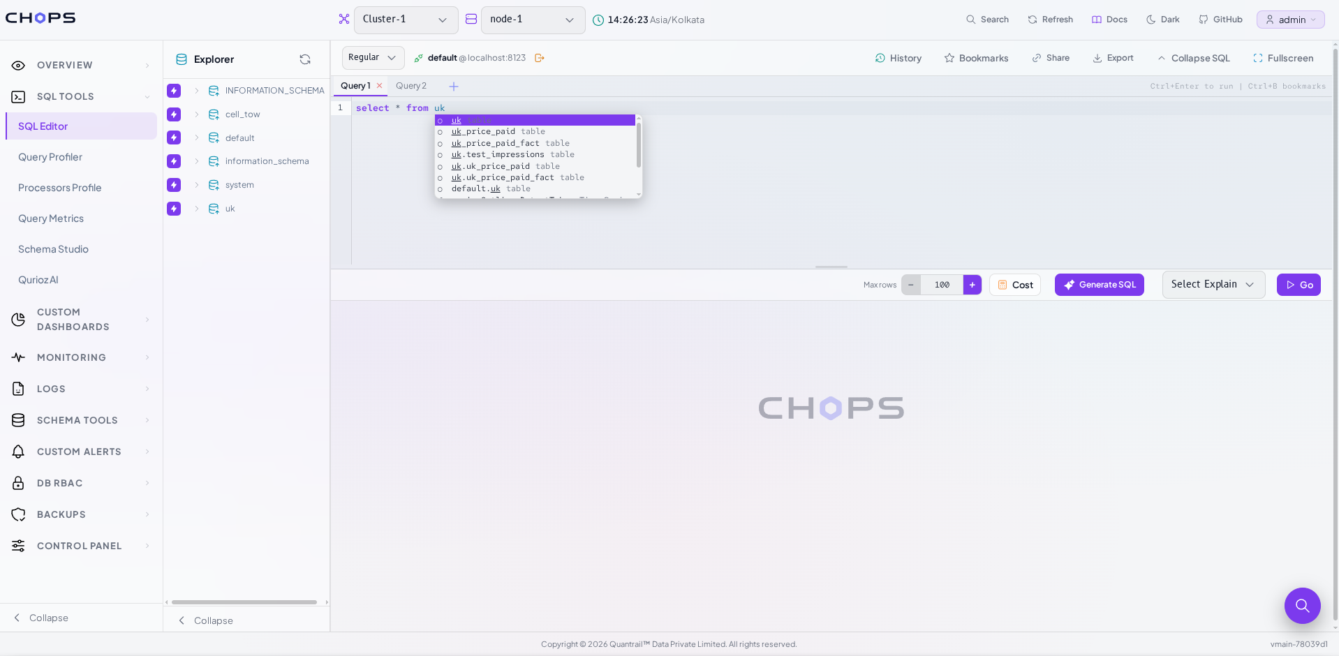 SQL autocomplete suggestions in CHOps editor