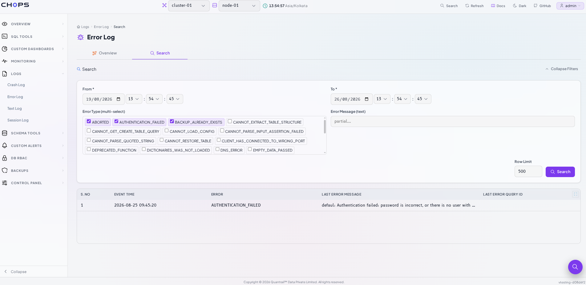 Error Log Search